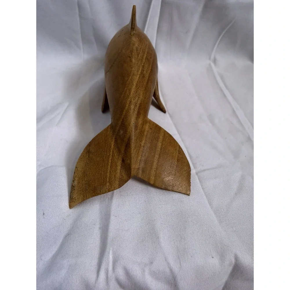 Wooden Hand Carved Dolphin Figure Statue 8 Inches Flaws